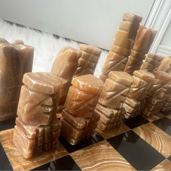 VTG Hand Carved Chess Board Game Aztec Mayan - Picture 2 of 16